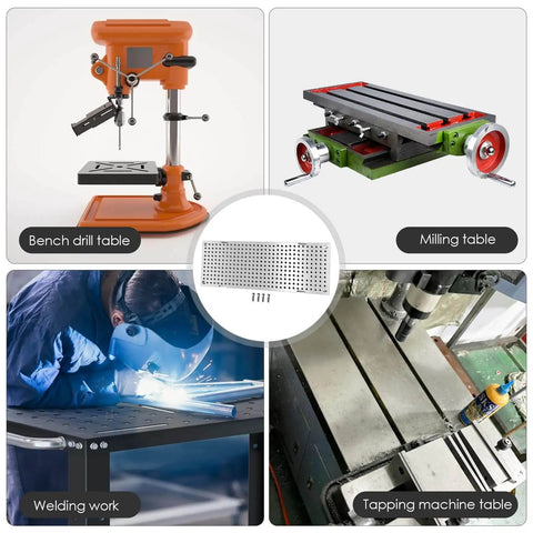 6061 Aluminum Fixture Plate Six By Sixteen By One Half Inch Mini Pallet with Anodized Finish shown with drill press and welding work