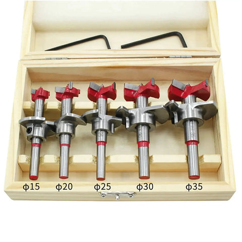 5 Piece Tungsten Carbide Adjustable Drill Bit Set For Concealed Hinges Do It All 15 To 35 Mm Hole Drilling Guide Bits