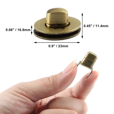 Close-up of Bronze Turn Lock Closure For Purses And Handbags, 5 Pack Oval Twist Lock Metal Hardware In Zinc Alloy, 0.9 X 0.66 X 0.45 Inches