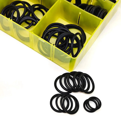 Hydraulic O Ring Kit With 12 Sizes For ORB Fittings SAE 900 Series Buna N 90 Durometer displayed in yellow organizer box