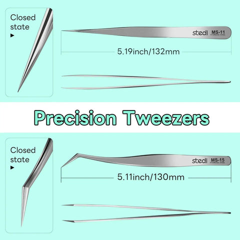 Ultra Precision Stainless Steel Tweezers Set With Two Pieces For Gundam And Scale Models, Hobby Making Tools, Straight And Curved Tips