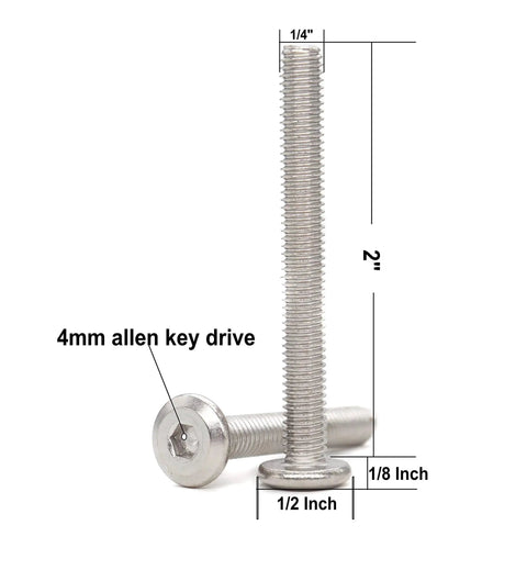 2 inch One Quarter Twenty Thread Flat Head Allen Bolts For Furniture 304 Stainless Steel Socket Cap Screws Joint Connectors