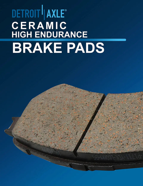 Close-up of ceramic high endurance brake pads for the beefed up front wheel bearing hubs brake kit for Chevy GMC Silverado Sierra 1500 2500.