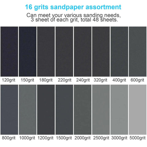 All Purpose Pro Grade Sandpaper Kit DIY Friendly With 48 Pcs Wet Dry Sheets 16 Grits From 120 To 5000 9 By 3.6 Inch Premium Silicon Carbide Paper