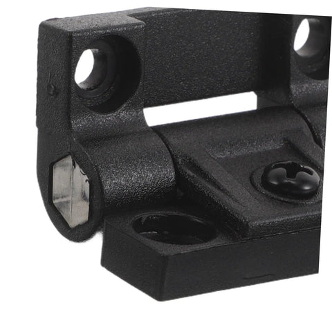 Close-up of adjustable torque friction hinge for cabinets and furniture plastic folding 90 degree doors anti sag design.