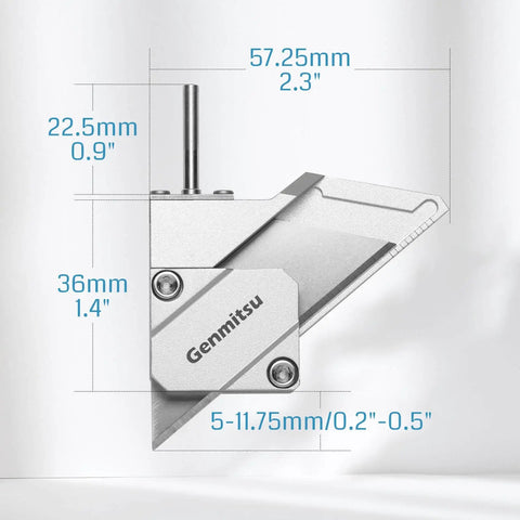 Drag Knife Cutter For CNC Router With 1 Eighth Inch Shank And Dual Bearings, adjustable depth, side view with dimensions