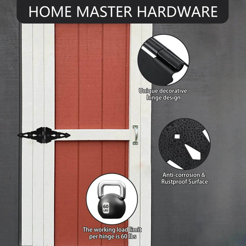 Wood Gate Hardware Set With Heavy Duty 8-Inch Decorative Strap Hinges And Spring Loaded Latch Kit With Screws, installed on wooden door