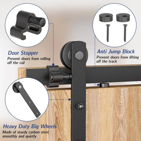 Sliding Barn Door Hardware Kit For 10 Ft Track, Smooth And Quiet Glide, Easy Installation, Carbon Steel, Door Stopper, Wheel