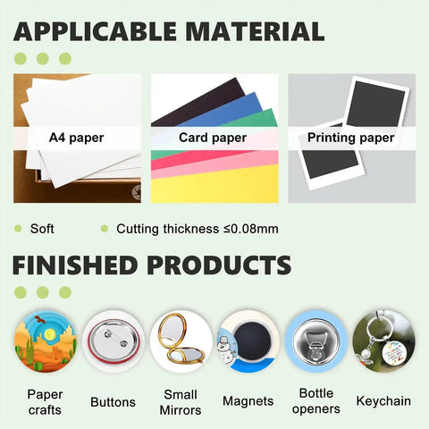 Materials and finished products for 1 Inch Button Cutter Circle Punch For Scrap Paper Cardboard Films And Diy Projects Heavy Duty Graphic Die Cutter