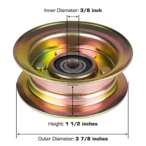 Flat Idler Pulley Replacement For Husqvarna Ariens Craftsman AYP Lawn Mowers with dimensions for installation.