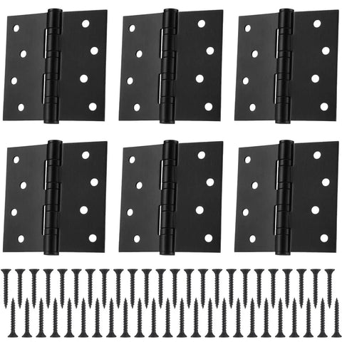 6 Pack 4x4 Inch Ball Bearing Door Hinges Stainless Steel Heavy Duty Exterior Hinges With Square Corners Black with screws