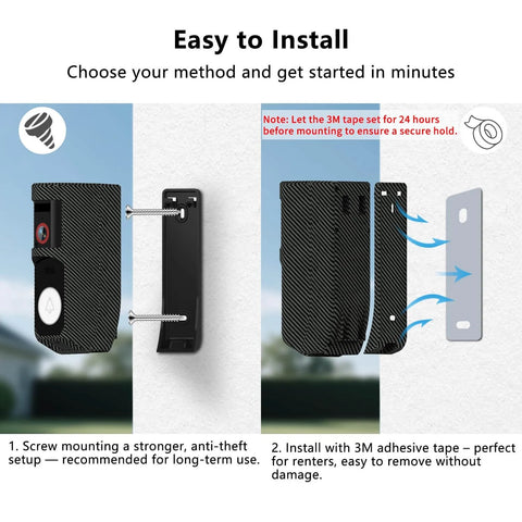 Wireless Video Doorbell Camera With AI Detection, Real Time Alerts, 1080p HD Video in carbon fiber finish, installation guide shown