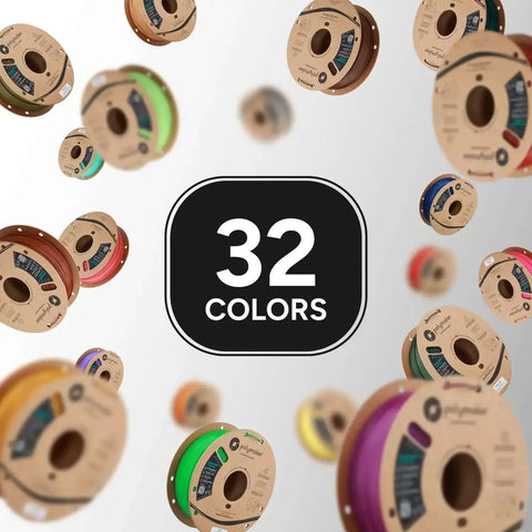 Various spools of 3D filament in 32 colors