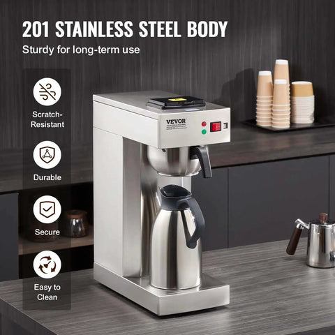 12 Cup Commercial Drip Coffee Maker With Thermal Vacuum Carafe Keeps Coffee Hot Or Cold All Day No Fuss For Restaurant Office Cafe Stainless Steel Brewer That Brews A Full Pot In About 9 Minutes