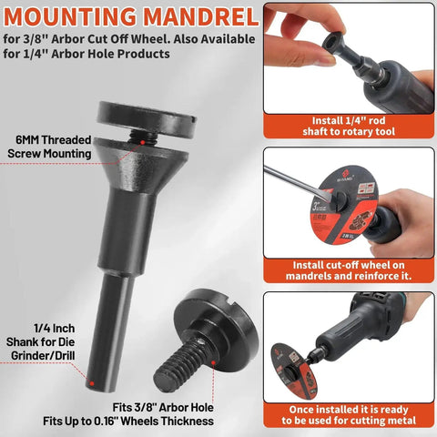 All In One 25 Piece 3 Inch Die Grinder Cut Off Wheel Set With One Quarter Inch And Three Eighth Inch Arbor Mounting Mandrels in use