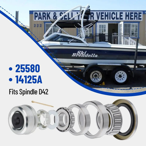 Boat Trailer Axle Bearing Kit Set For Tandem 5200 7000 Lb Axles With D42 Spindle Includes Grease Seals Spindle Nuts Dust Caps