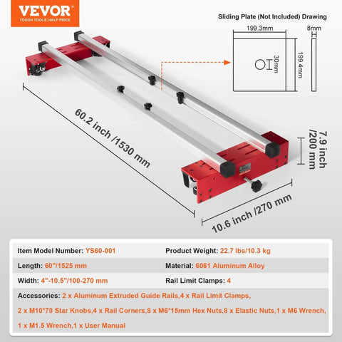 60 Inch Router Sled For Large Slabs - Portable, Adjustable Slab Flattening Jig with 6061 aluminum, easy setup, fits most routers