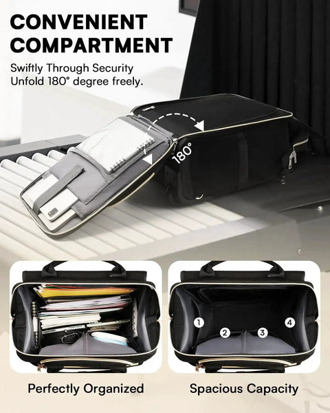 Rolling Backpack With Wheels For Women, 2 In 1 Vertical And Horizontal Storage, open compartment on security scanner