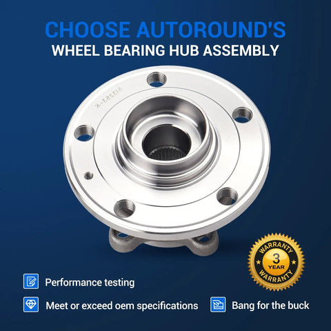 Front Wheel Bearing Hub Assembly 513253 Fits Audi A3 Q3 TT Quattro And VW Jetta Beetle Passat Golf GTI Tiguan CC Eos displayed top view.