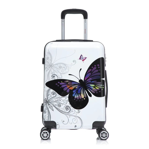 Butterfly Print Spinner Luggage With Lightweight Hardside ABS PC Exterior And Scratch Resistant Finish, 20 Inch Carry On Suitcase