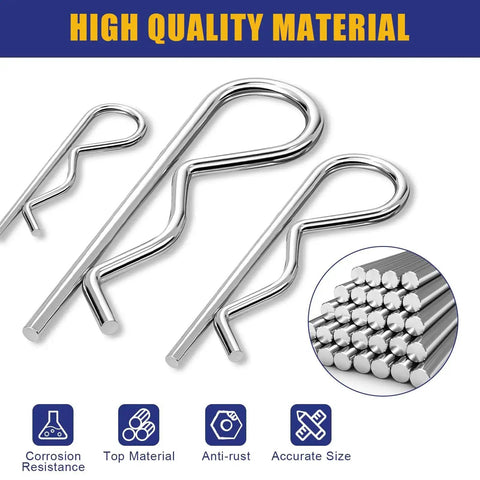 140 Piece Cotter Pin Set With 6 Sizes Durable Zinc Plated R Clips For Mechanics Lawn Mowers And RV Owners Heavy Duty Carbon Steel Construction