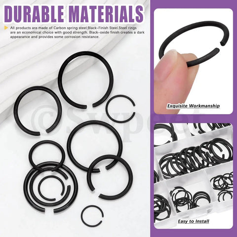 All In One Snap Ring Kit for Bearings and Shafts, 150 Pcs External C Clips Set Featuring 10 Sizes 10mm to 26mm