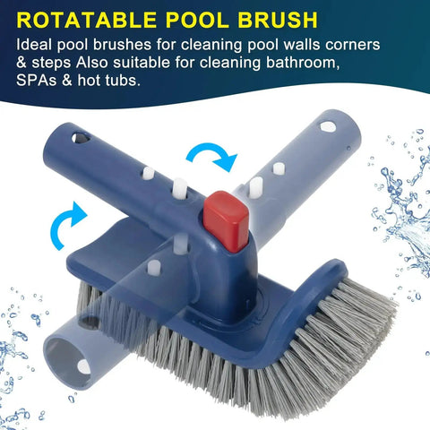 Rotating scrub brush for All In One Pool Cleaning Kit With Rubber Edge Skimmer Net And 17.5 Inch Brush Head, for inground pools.