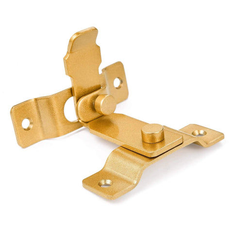 Front view of 2 Pack 90 Degree Gold Flip Barn Door Lock With Easy Install Privacy Security Latch, stainless steel, anti rust finish.