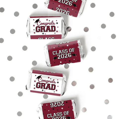 Class Of 2026 Graduation Mini Candy Bar Wrappers For Epic Party Favors Maroon Design 42 Count Self Adhesive Stickers To Wrap 2.5x1.25 Inch Mini Chocolate Bars