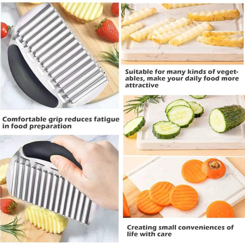 Large Crinkle Cutter for Fries and Veggies, Wavy Potato Slicer with Stainless Steel Blade and Comfortable Handle shown in use