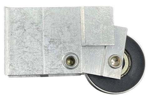 Close-up of stainless steel patio door rollers with aluminum build, designed for quiet sliding operation, DR 108 SP model.