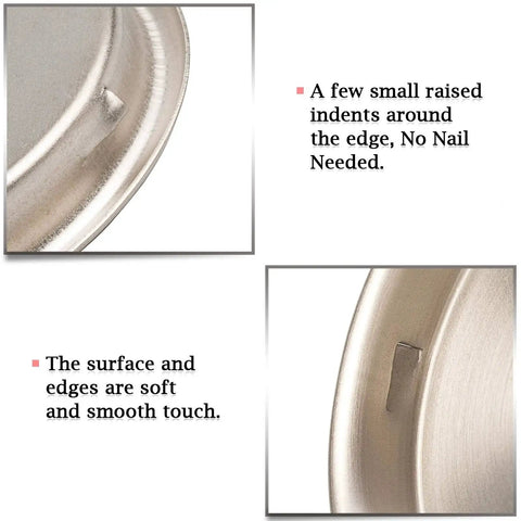 Close-up of Six Pack Satin Nickel Closet Door Finger Pulls for Bypass Sliding Doors, no nails needed, soft edges.