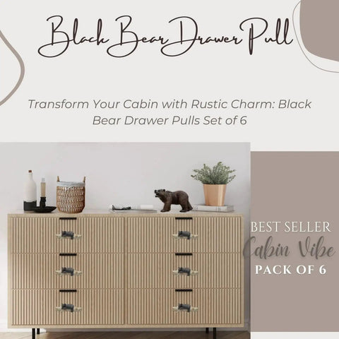 Black Bear On Birch Wood Drawer Pulls Six Pack For Rustic Cabin Lodge Decor on wooden dresser