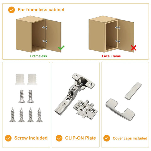 Chibery 10-pack frameless inset soft-close concealed European cabinet hinges, satin nickel finish