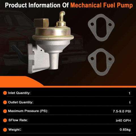 Mechanical Fuel Pump Replacement For GM Small Block 350 327 383 400 Engines with gaskets and specifications.