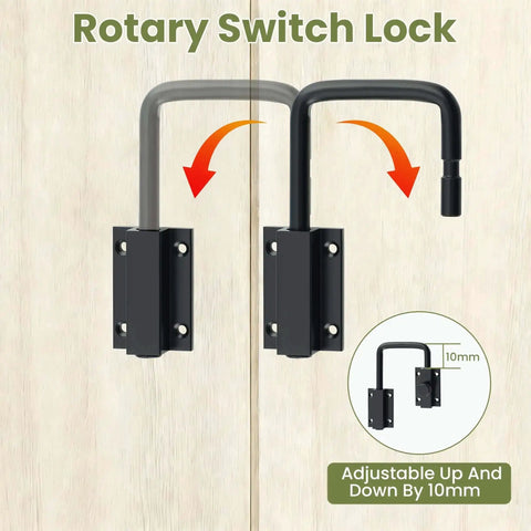 4 Inch U Bolt Door Loop Lock Heavy Duty Security Latch Black Anti Theft Privacy Bolt showing rotary switch lock mechanism