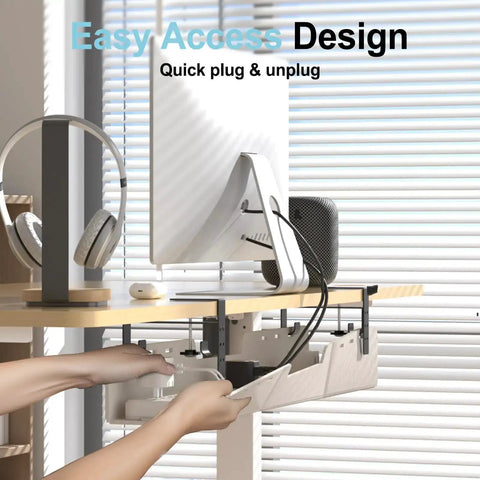 Under Desk Cable Management Tray No Drill Upgrade Thickened Felt Cord Organizer with clamp for standing desk, beige, easy access.