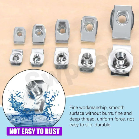 Stainless Steel Auto U Clip Kit 50Pcs 5 Sizes U Nut Assortment With Storage Box For Dash Door Panel Interior Trim Fasteners display
