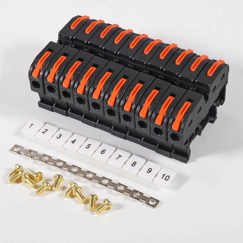 Pro Grade Din Rail Terminal Block Kit 30 Piece Universal Compact Wire Connector Set With Marker Strips and Screws for 28 12 AWG Wire