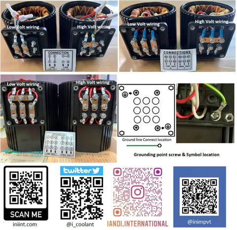 Wiring connections for low and high voltage on Beefy Half HP Immersion Coolant Pump for CNC Lathe Tools, various views and close-ups.