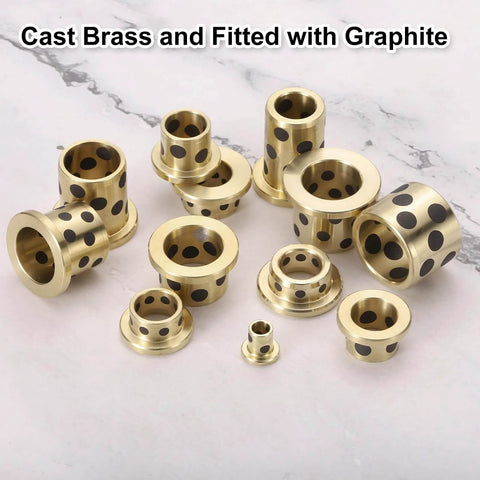 Flange Sleeve Bearings 12Mm Bore 15Mm OD 12Mm Height 4 Pack Self Lubricating Oilless Brass Graphite Bushings on marble surface
