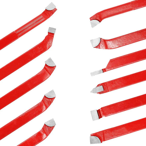 11 Piece Carbide Tip Cutter Bit Set For Metal Lathe Tooling And CNC Lathe Projects, red handles, visible YT5 carbide tips