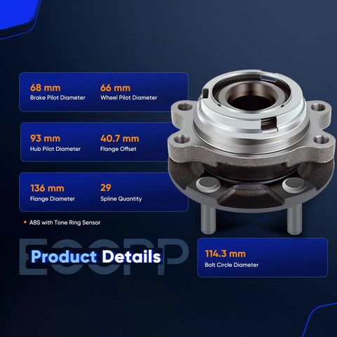 Diagram of Front Wheel Hub Bearing Assembly For Nissan Altima 2007 Through 2013 2.5L FWD Left And Right Pair OE 513294 ABS