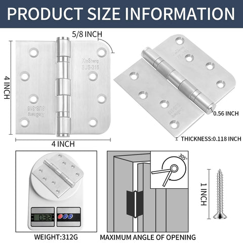 XinSheng SUS-316 stainless steel door hinges, 3-pack, 4x4 in, marine-grade ball-bearing hinges for high-salt environments