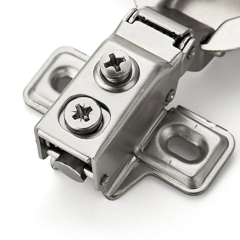 Close-up of 20 Pack 10 Pairs Half Inch Overlay Brushed Nickel Short Arm Kitchen Cabinet Hinges With Soft Close 105 Degree Concealed Hinges Includes Screwdriver And Mounting Screws For Face Frame Doors Ravinte.