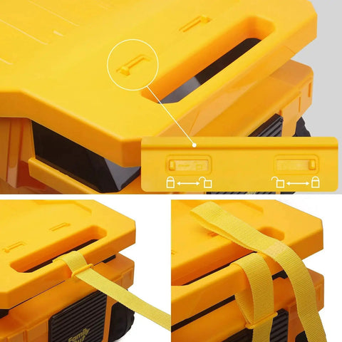 Close-up of handle and strap on Monster Truck Design Ride On Kids Travel Suitcase With Wheels For Toddlers Durable ABS Luggage