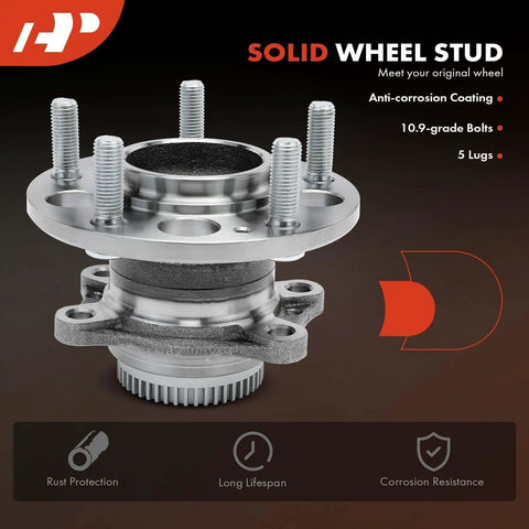 2 Pack Rear Wheel Bearing And Hub Assembly Drop In Replacement For Hyundai And Kia Models 2011 2018 Elantra Coupe GT Veloster Forte Forte Koup Forte5 With ABS Ring And 5 Lug solid wheel stud with anti-corrosion coating visible