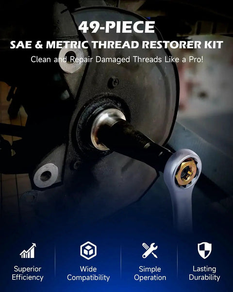 49 Piece Thread Chaser Set With Metric And SAE Taps Dies And Files Case shown repairing machinery threads