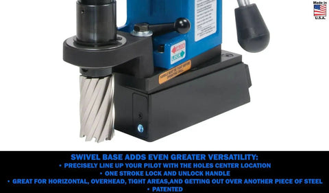 Swivel Base 115 Volt Magnetic Drill With Coolant, Pilot Light, Quick Lock Handle, Two Stage Magnet, Pro Grade Build Hougen HMD904S