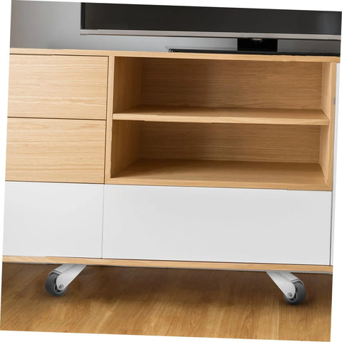 Wooden cabinet with shelves, mounted on door roller wheels for sliding wardrobe and barn doors anti droop support wheel for garden gates